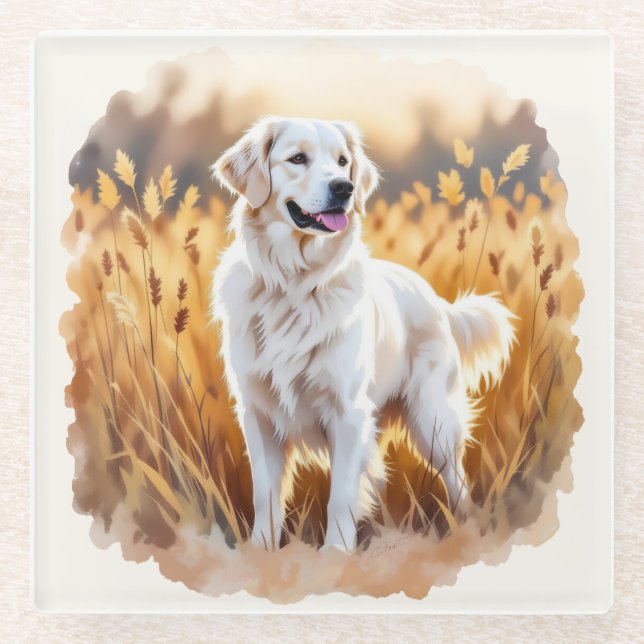 Dessous-de-verre En Verre White Golden Retriever Dog (Devant)