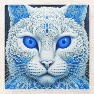 Dessous-de-verre En Verre White Mystical Cat Ethereal AI Art