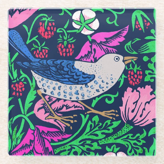 Dessous-de-verre En Verre William Morris Bird & Flower Tile, Navy & Fuchsia (Devant)