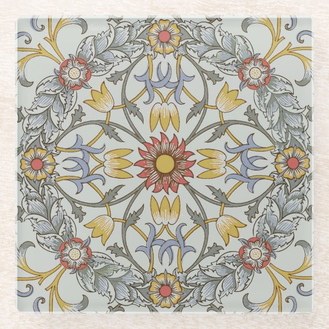 Dessous-de-verre En Verre William Morris Floral Circle Flower Illustration (Devant)