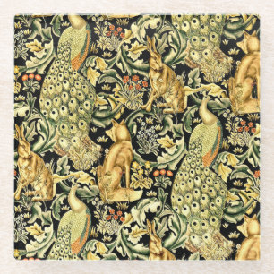 Dessous-de-verre En Verre William Morris Forêt Tapisserie Fox Hare Peacock