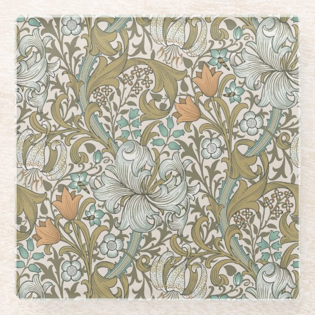 Dessous-de-verre En Verre William Morris Golden Lily Blue Gold Classic (Devant)