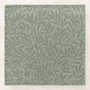 Dessous-de-verre En Verre William Morris Motif Saule Antique Vert Sauge