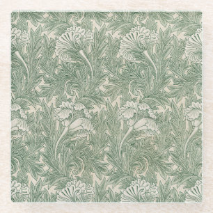 Dessous-de-verre En Verre William Morris Vert Sauge Motif Tulipe : Vintage