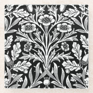 Dessous-de-verre En Verre William Morris Vintage motif chêne noir et blanc