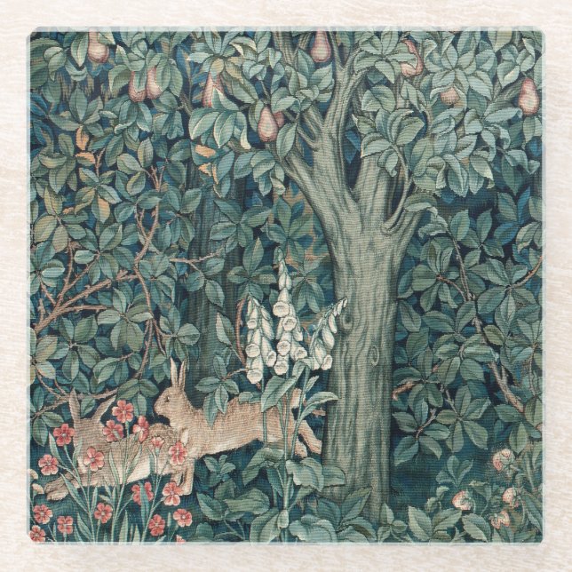 Dessous-de-verre En Verre William Morris Woodland Tapestry Rabbits (Devant)