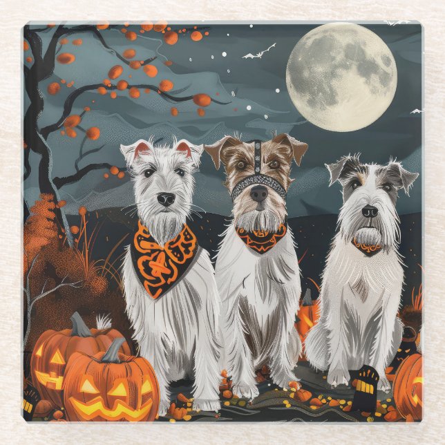 Dessous-de-verre En Verre Wirefox Terrier Halloween Éffrayant (Devant)