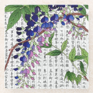 Dessous-de-verre En Verre Wisteria asiatique Wistaria sur Kanji Arrière - pl