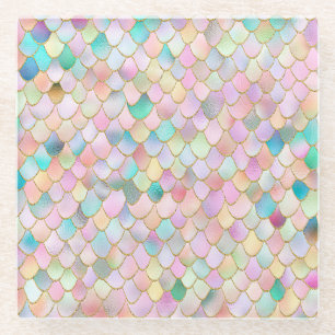 Dessous-de-verre En Verre Wonky Trendy Rainbow Girl Metal Mermaid Scales