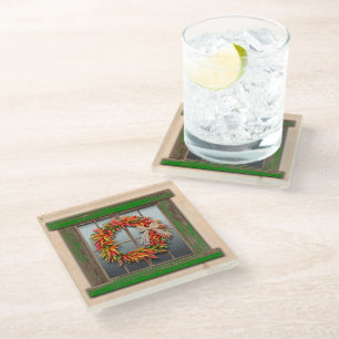 Dessous-de-verre En Verre Wreath sud-ouest du Chili sur la fenêtre en bois v