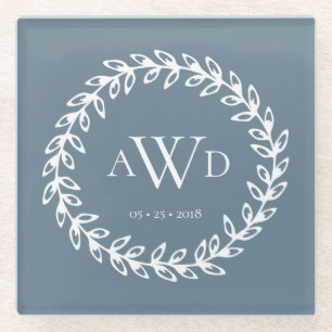 Dessous-de-verre En Verre Wreath turquoise   Dessous de verre à trois monogr