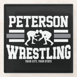 Dessous-de-verre En Verre Wrestler AJOUTER LE NOM École Athlète Équipe de lu