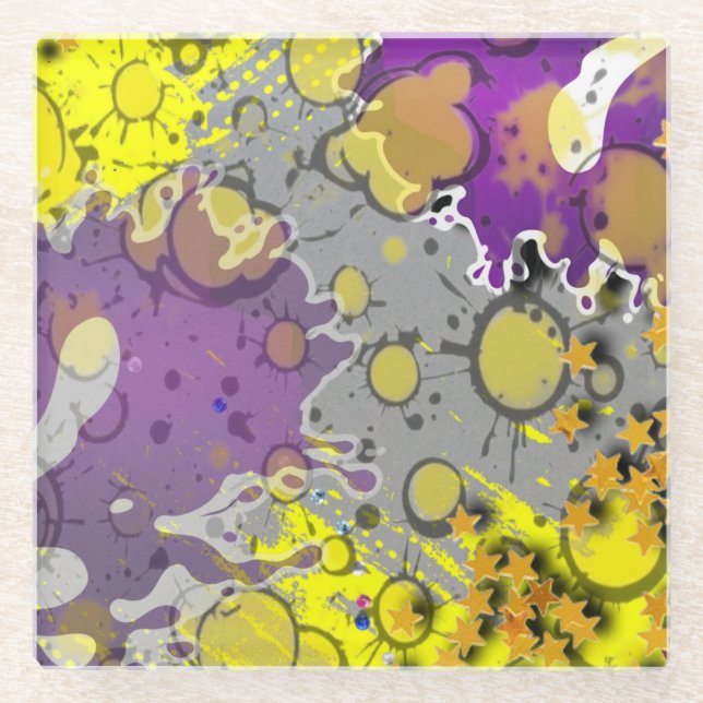 Dessous-de-verre En Verre Yellow and purple splash (Devant)