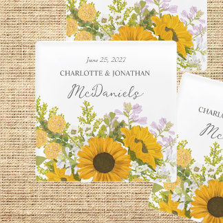 Dessous-de-verre En Verre Yellow Modern Sunflowers Bouquet Wedding 