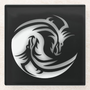 Dessous-de-verre En Verre Yin and Yang Asian Dragons