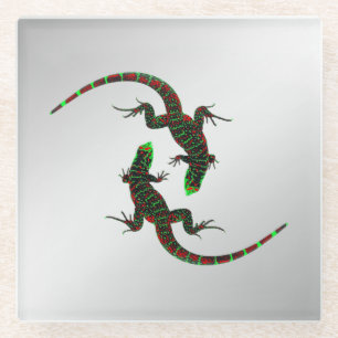 Dessous-de-verre En Verre Yin Yang Lizards Argent