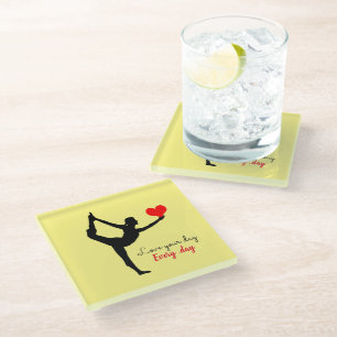 Dessous-de-verre En Verre Yoga Coeur & Aimer votre journée, Tous les jours /