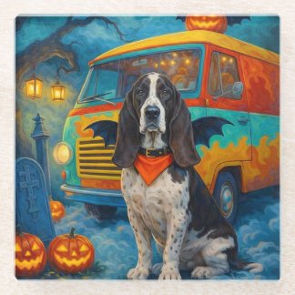 Dessous-de-verre En Verre Yogi the Basset Hound as a Vampire