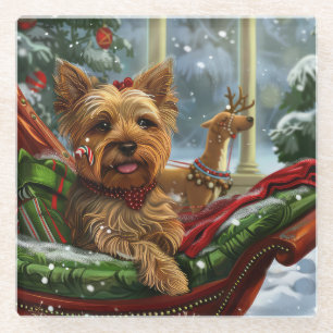 Dessous-de-verre En Verre Yorkshire Terrier Chien Noël Festif