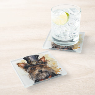 Dessous-de-verre En Verre Yorkshire Terrier Chien Steampunk