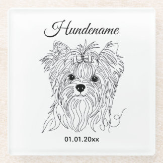 Dessous-de-verre En Verre Yorkshire Terrier dessin en une ligne personnalisa