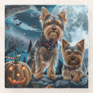 Dessous-de-verre En Verre Yorkshire Terrier Halloween Éffrayant