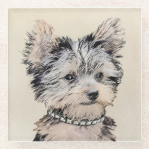 Dessous-de-verre En Verre Yorkshire Terrier Puppy Peinture Chien original