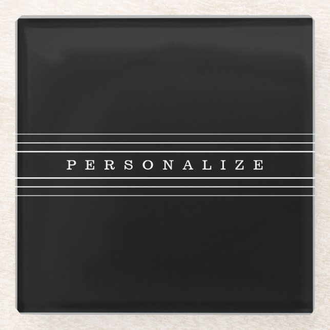 Dessous-de-verre En Verre Your Custom Text & Modern Stripes | Black & White (Devant)