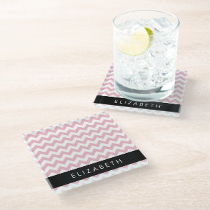 Dessous-de-verre En Verre Zigzag Rose, Chevron Rose, Motif Vague, Votre Nom