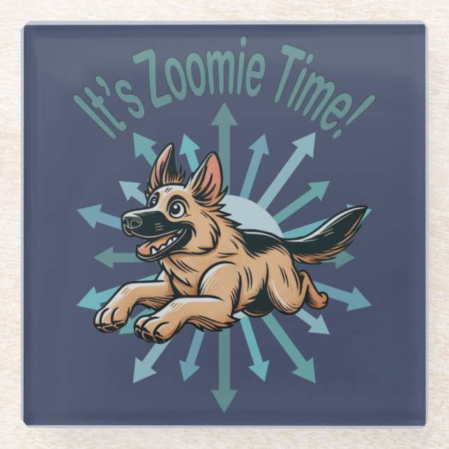 Dessous-de-verre En Verre Zoomie Time German Shepherd (Devant)