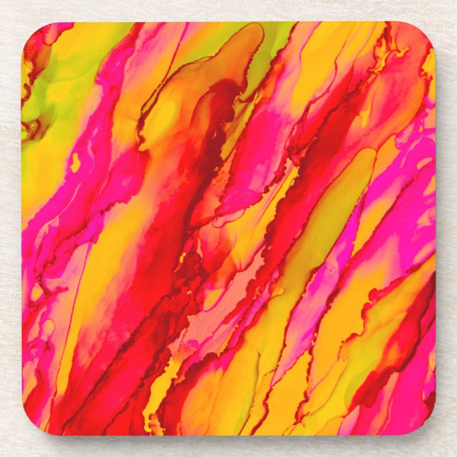 Dessous-de-verre Encre d'alcool rouge rose jaune (Devant)