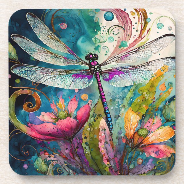 Dessous-de-verre Encre et stylo Aquarelle Dragonfly Plastique dur (Devant)