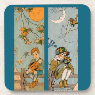 Dessous-de-verre Enfant et fille des années 1920 en automne