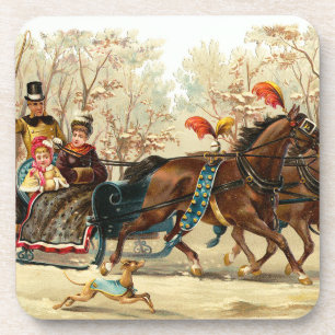 Dessous-de-verre Ensemble vintage de tour de Sleigh de Noël de