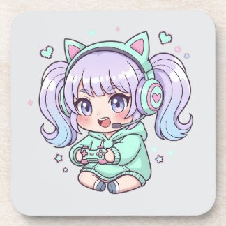 Dessous-de-verre Enthousiaste Chibi Gamer Girl