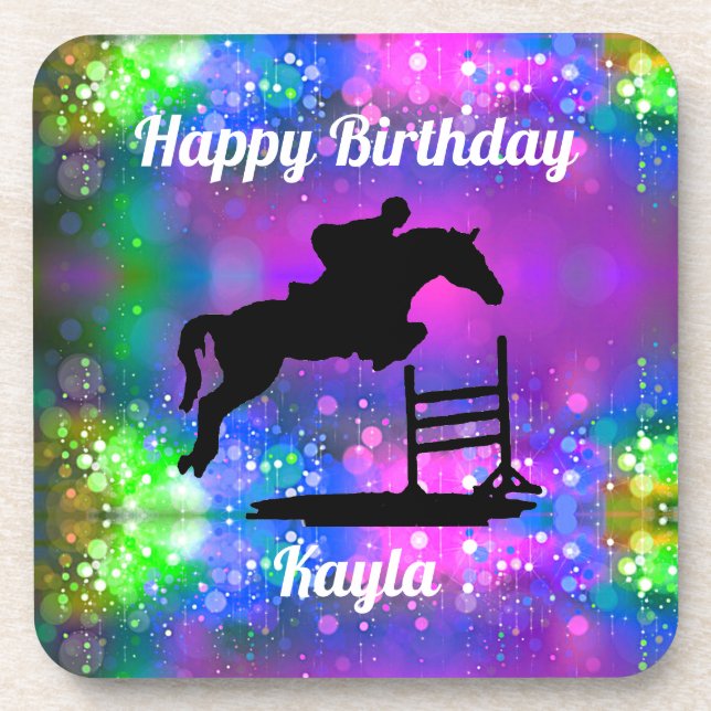 Dessous-de-verre Equestrian Happy Birthday Horse Show Glitter (Devant)
