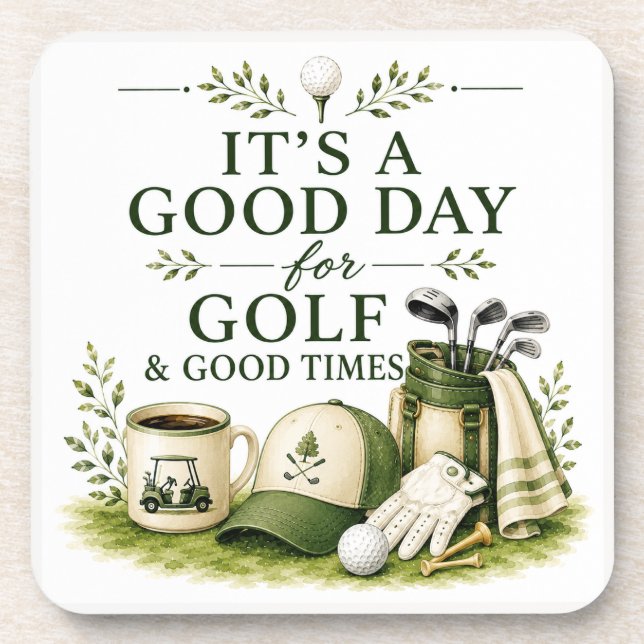 Dessous-de-verre Équipement de golf avec texte sur fond vert (Devant)
