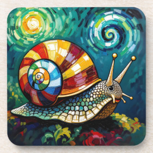Dessous-de-verre Escargot fantaisiste aux couleurs vives en empâtem