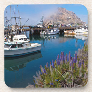 Dessous-de-verre États-Unis, Californie. Bateaux amarrés à Morro Ba