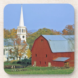Dessous-de-verre États-Unis, Vermont, Peacham. Une grange rouge et 