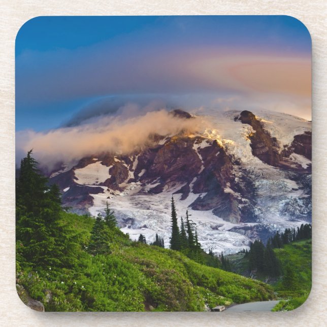 Dessous-de-verre États-Unis, Washington, Mt. Rainier. Soleil du mat (Devant)