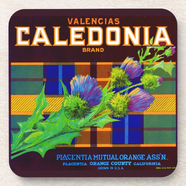 Dessous-de-verre étiquette de caisse orange Caledonia 1930 (Devant)