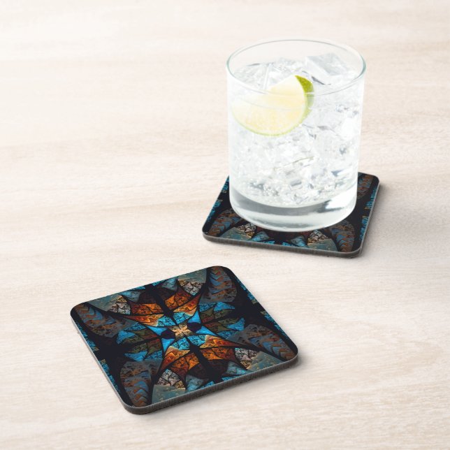 Dessous-de-verre Étoile Matelassée Abstraite en Bleus (Côté Droit)