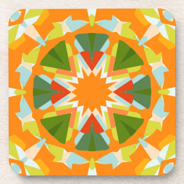 Dessous-de-verre Étoile verte orange vif Kitsch Eclectique (Devant)