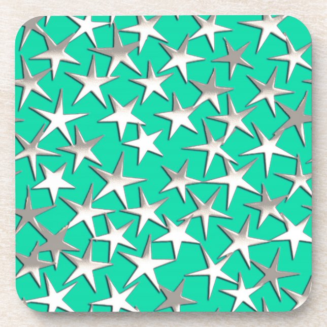 Dessous-de-verre Étoiles argentées sur turquoise (Devant)