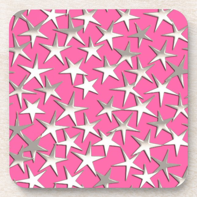 Dessous-de-verre Étoiles d'argent sur fuchsia rose (Devant)