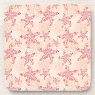 Dessous-de-verre Étoiles de mer et motif pastel rose corail