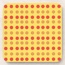Étoiles orange et cercles rouges sur fond jaune