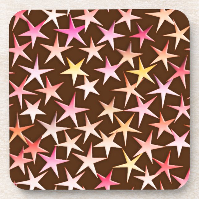 Dessous-de-verre Étoiles satinées, rose sur chocolat (Devant)