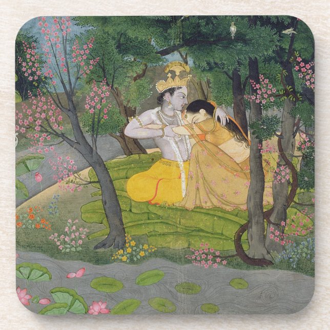 Dessous-de-verre Étreinte de Radha et de Krishna dans un verger de (Devant)